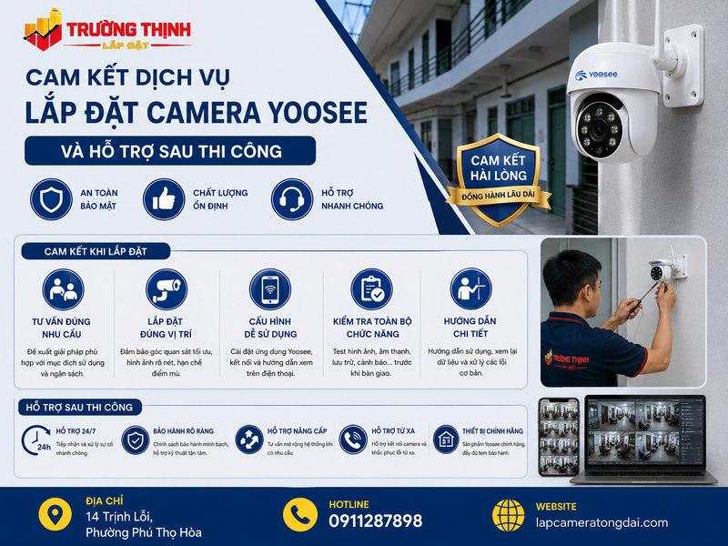 Cam kết dịch vụ lắp đặt camera Yoosee và hỗ trợ sau thi công