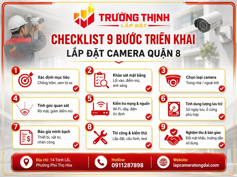 Checklist 9 bước triển khai Lắp đặt camera Quận 8