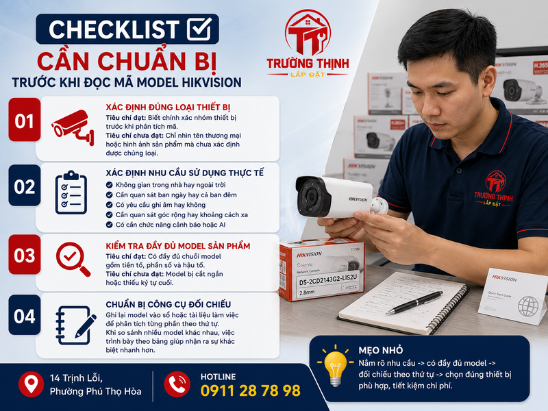 Checklist cần chuẩn bị trước khi đọc mã model Hikvision