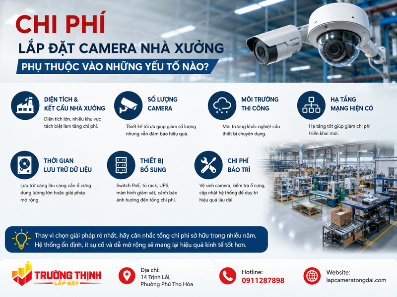 Chi phí lắp đặt camera nhà xưởng phụ thuộc vào những yếu tố nào?