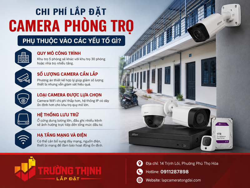 Chi phí lắp đặt camera phòng trọ phụ thuộc vào các yếu tố gì?