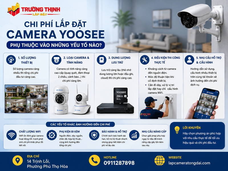 Chi phí lắp đặt camera Yoosee phụ thuộc vào những yếu tố nào