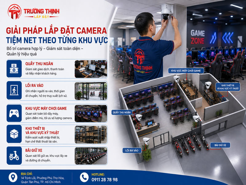 Giải pháp lắp đặt camera tiệm net theo từng khu vực trong phòng máy