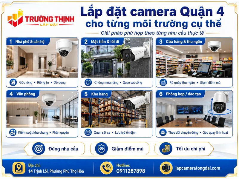 Lắp đặt camera Quận 4 cho từng môi trường cụ thể