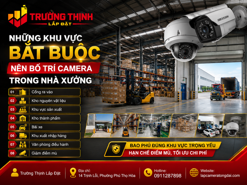Những khu vực bắt buộc nên bố trí camera trong nhà xưởng