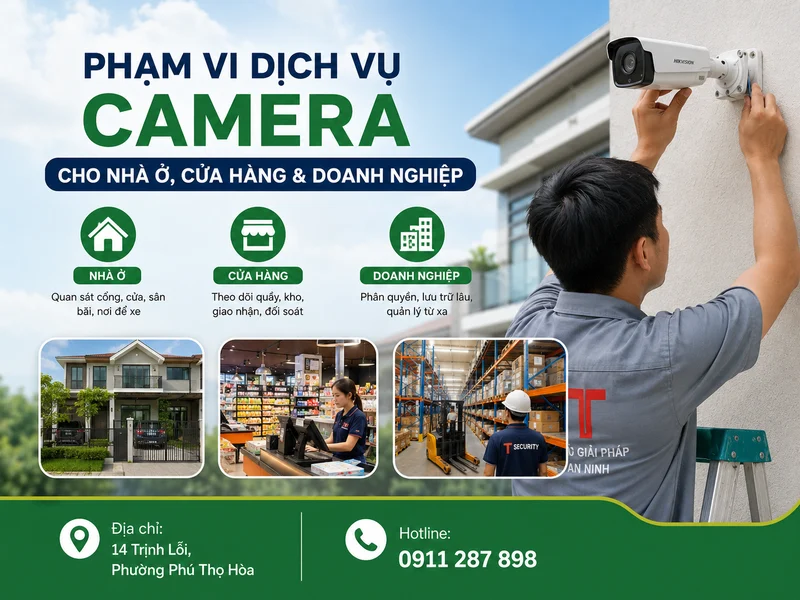 Phạm vi dịch vụ camera cho nhà ở, cửa hàng và doanh nghiệp
