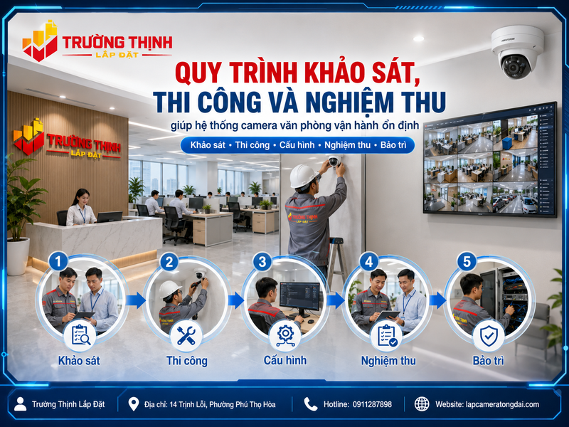 Quy trình khảo sát, thi công và nghiệm thu giúp hệ thống lắp đặt camera văn phòng vận hành ổn định