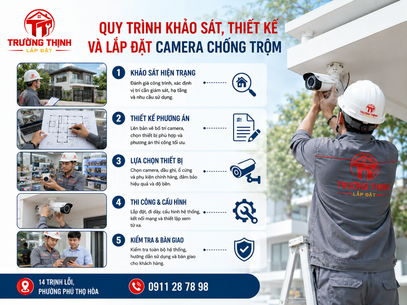 Quy trình khảo sát, thiết kế và lắp đặt camera chống trộm