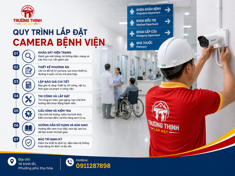 Quy trình lắp đặt camera bệnh viện từ khảo sát đến bàn giao