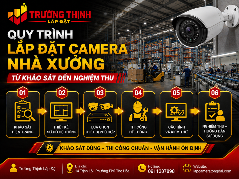 Quy trình lắp đặt camera nhà xưởng từ khảo sát đến nghiệm thu