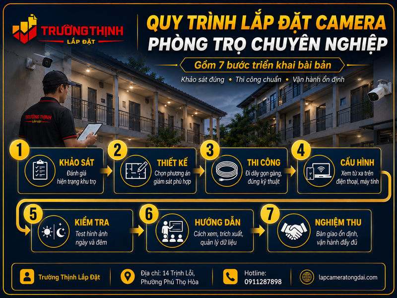 Quy trình lắp đặt camera phòng trọ chuyên nghiệp gồm những bước nào?