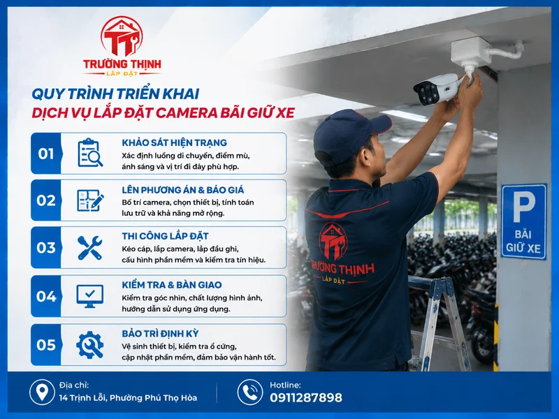 Quy trình triển khai dịch vụ lắp đặt camera bãi giữ xe