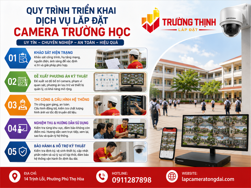 Quy trình triển khai dịch vụ lắp đặt camera trường học 