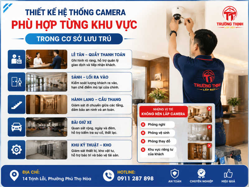 Thiết kế hệ thống camera phù hợp từng khu vực trong cơ sở lưu trú