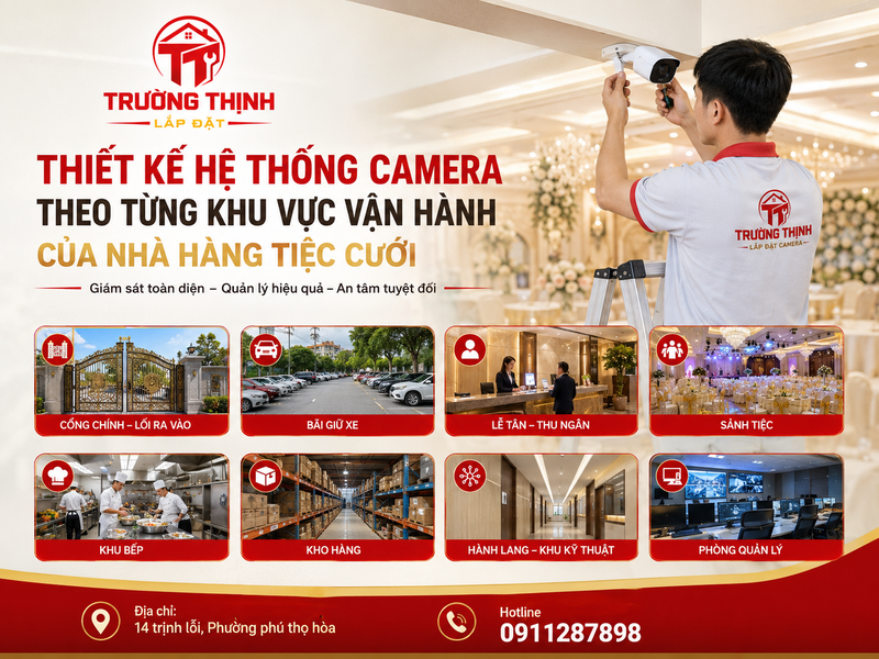 Thiết kế hệ thống camera theo từng khu vực vận hành của nhà hàng tiệc cưới