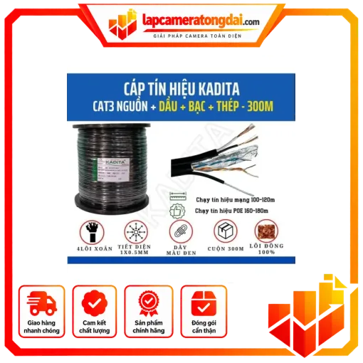CÁP TÍN HIỆU KADITA CAT3 + BẠC+ THÉP CUỘN 305M