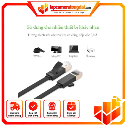 Cáp mạng 11260 10 NW106 UGREEN Cat 7 U/FTP Lan Cable Flat Design 1m (Black)