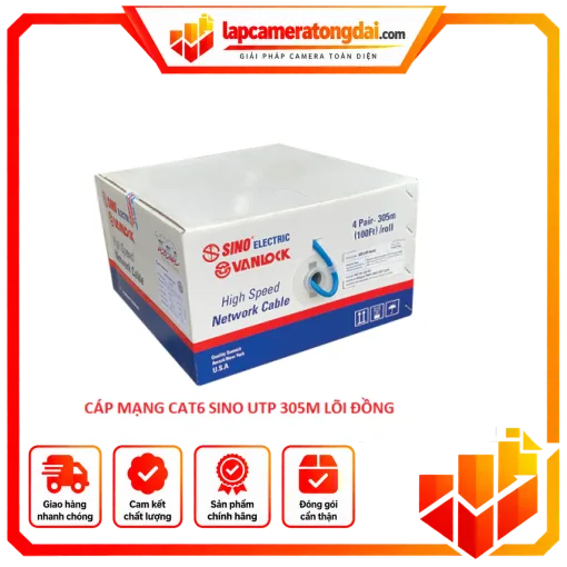 Cáp mạng UTP CAT6, 24AWG, 4 đôi (305m/thùng) – Sino Vanlock