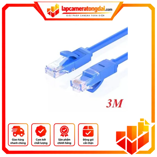 Cáp dữ liệu nối mạng CAT6 UTP, truyền dữ liệu giữa các máy tính dài 3M Ugreen (11203)