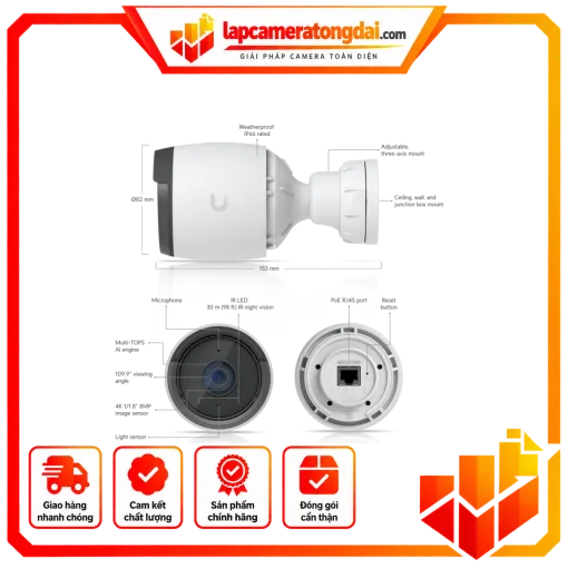 Thiết bị camera IP UniFi mã UVC-G6-Bullet-W hiệu Ubiquiti
