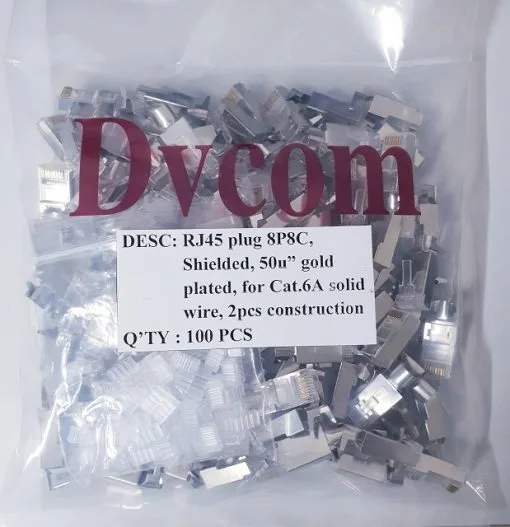 Đầu cáp mạng RJ458 Cat6A FTP gold 50U (100 cái/bịch) - Dvcom