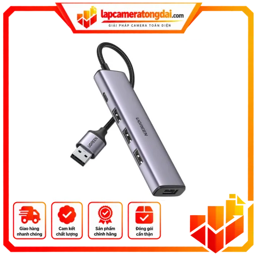 Bộ chia Hub USB 3.0 4 cổng màu đen Ugreen (20805) – BCH20805