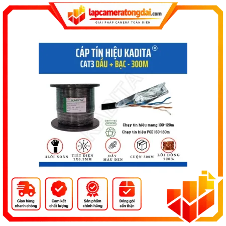 Cáp tín hiệu kadita cat3 (4 lõi) dầu + bạc chống nhiễu -300m