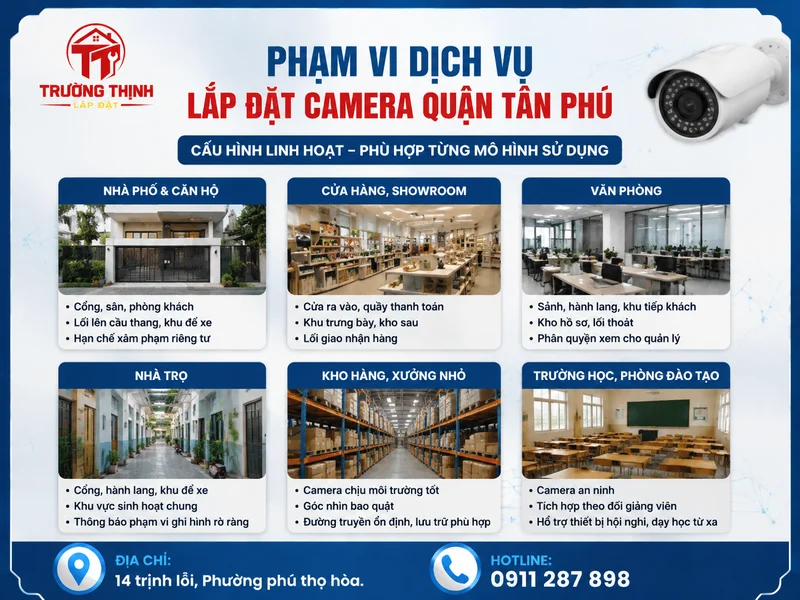 Phạm vi dịch vụ cho nhà ở, cửa hàng, văn phòng và kho xưởng