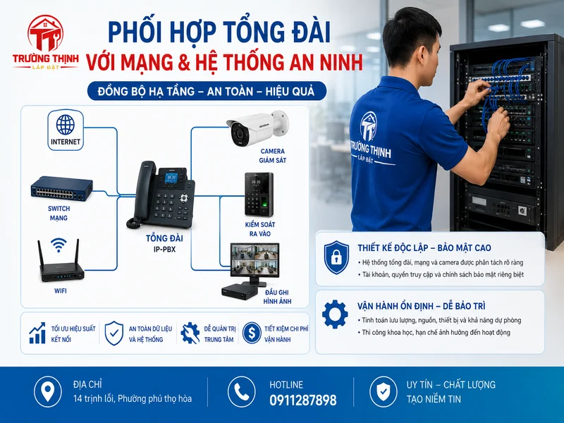 Phối hợp tổng đài với mạng và hệ thống an ninh